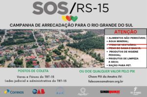 Leia mais sobre o artigo TRT-15 segue na campanha SOS/RS-15 com suspensão de coleta de roupas