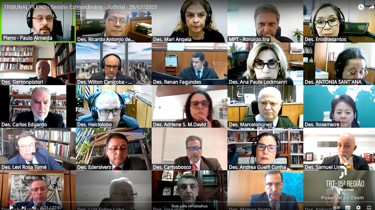 No momento você está vendo TRT-15 reafirma jurisprudência em sessão extraordinária do Tribunal Pleno